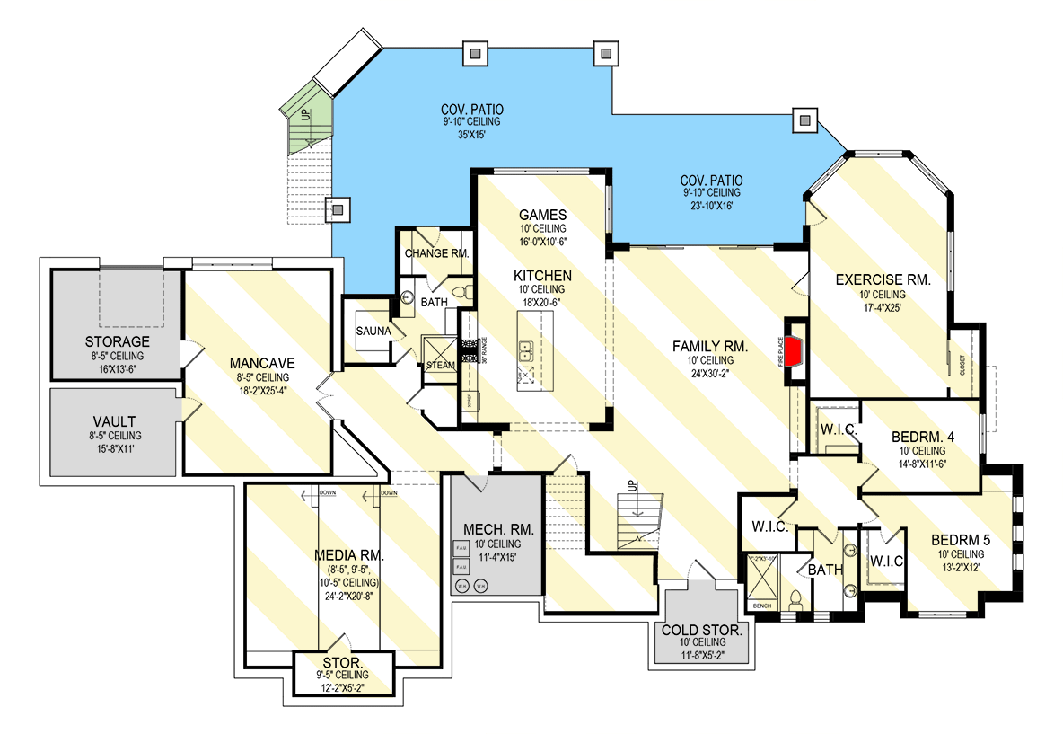 Plan 290175IY: Transitional House Plan with Optional Lower Level with Man Cave - 5018 Sq Ft - Floor Plan - Optional Lower Level - European, Transitional