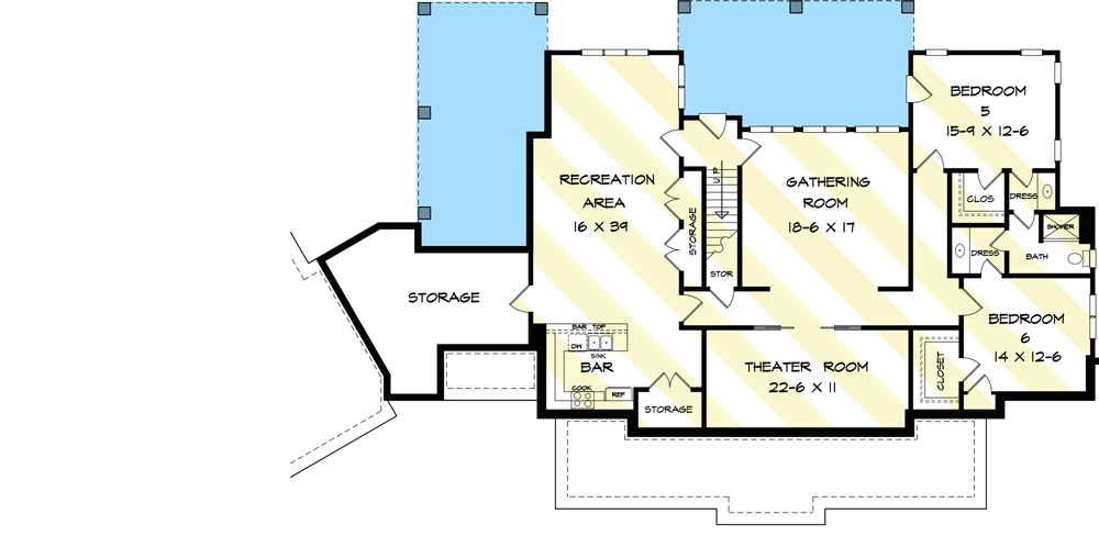 Plan 36045DK: 4-Bed Country Craftsman House Plan with Option for 6 Beds - Floor Plan - Optional Finished Lower Level - Farmhouse, Traditional