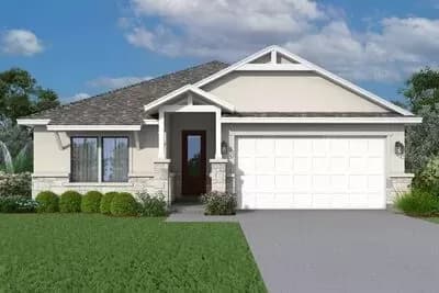 3 Bed House Plan with Stone and Stucco Exterior - 1728 Sq Ft