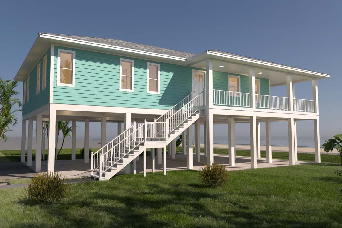 Plan 264069KMD: 3-Bed Coastal Beach House Plan with Walk Around Porch - 1750 Sq Ft - Image #5 - Beach, Coastal, Vacation