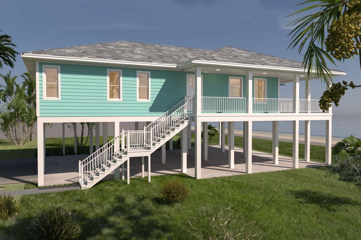 Plan 264069KMD: 3-Bed Coastal Beach House Plan with Walk Around Porch - 1750 Sq Ft - Image #6 - Beach, Coastal, Vacation
