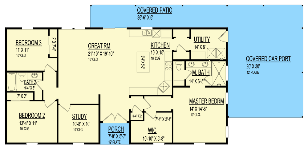 Plan 264072KMD: One-Story House Plan with Industrial Vibe - 1801 Sq Ft - Floor Plan - Main Level - Contemporary, Ranch