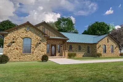 Hill Country Ranch House Plan with Stone Exterior and Metal Roof - 1909 Sq Ft