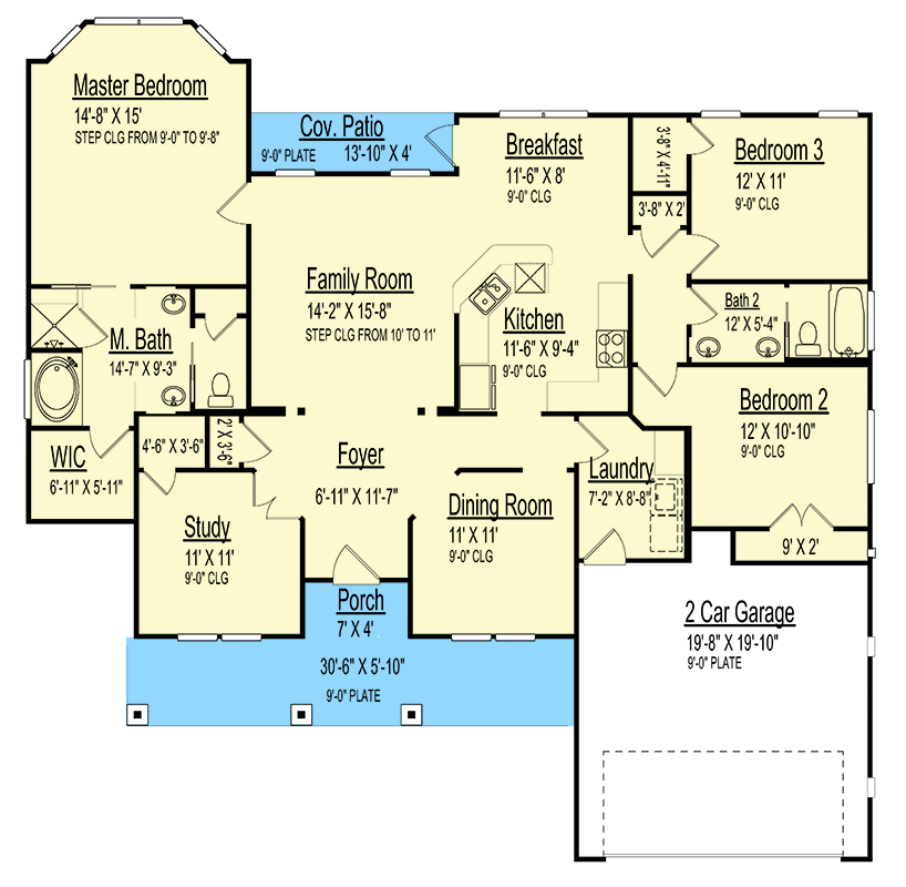 Plan 264076KMD: Country House Plan with Stone Exterior and Formal and Informal Dining - 1924 Sq Ft - Floor Plan - Main Level - Country, Traditional