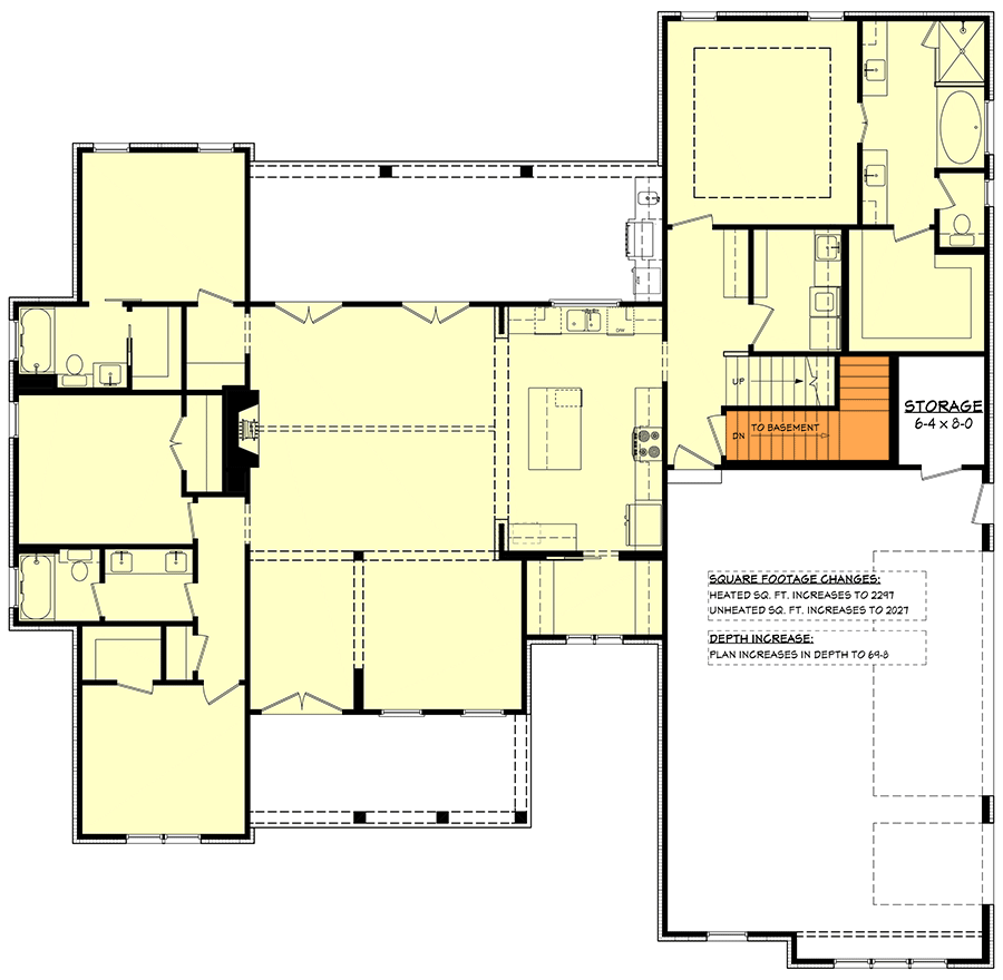 Plan 51960HZ: Country Farmhouse Plan with 4 Bed 3.5 Bath Plus a Bonus Room Above - 2278 Sq Ft - Floor Plan - Basement Stairs Location - Country, Craftsman, Farmhouse, Traditional