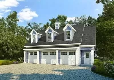 3 Car Carriage House Plan with 3 Dormers