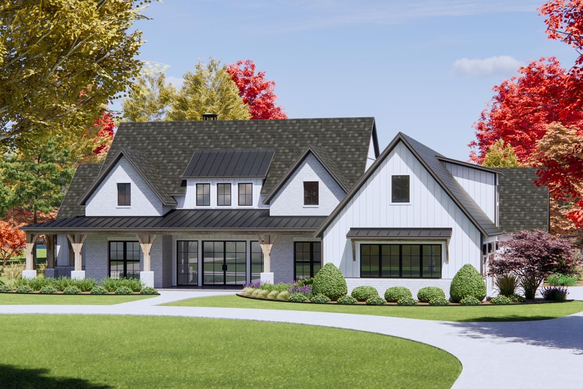 Plan 818129JSS: 4-Bed New American House Plan with Game and Bonus Rooms - 3620 Sq Ft - Image #4 - Farmhouse, Modern Farmhouse, New American
