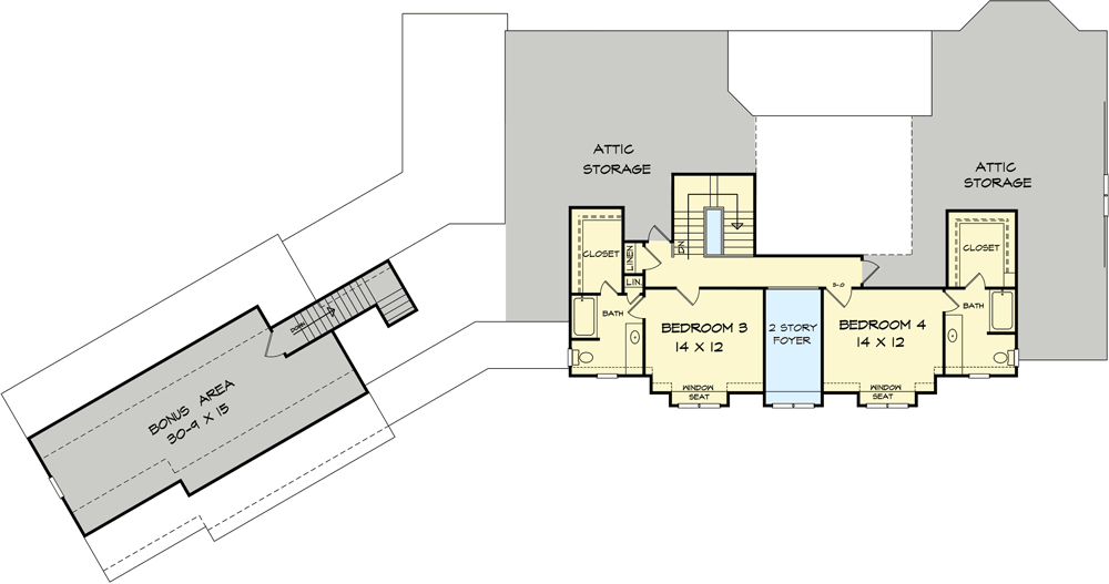 Plan 36059DK: 4 Beds and Bonus Room Country House Plan - Floor Plan - 2nd Floor - Country, New American, Traditional