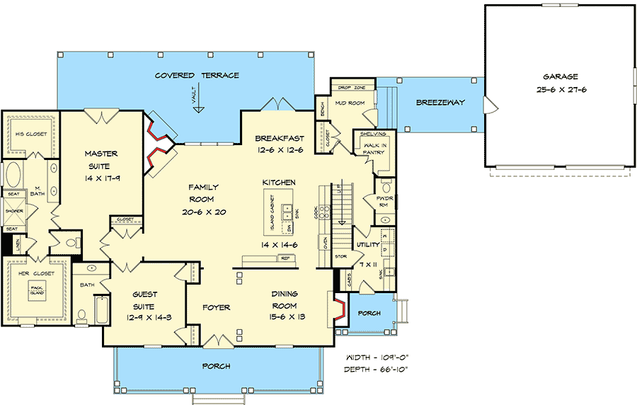 Plan 36065DK: 4 Beds and a Breezeway - Floor Plan - Main Level - Country, Craftsman, New American