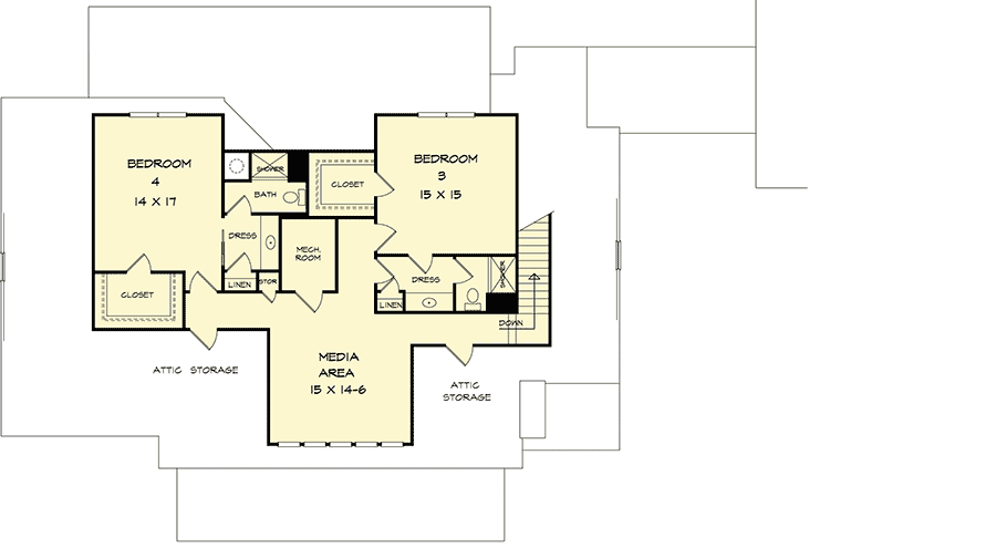 Plan 36065DK: 4 Beds and a Breezeway - Floor Plan - 2nd Floor - Country, Craftsman, New American