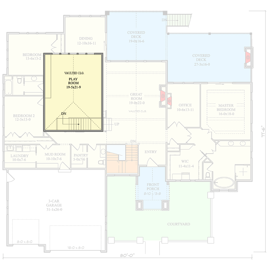 Plan 95244RW: Mountain Craftsman House Plan with Home Office and Vaulted Playroom - 3601 Sq Ft - Floor Plan - 2nd Floor - Craftsman, Mountain, New American