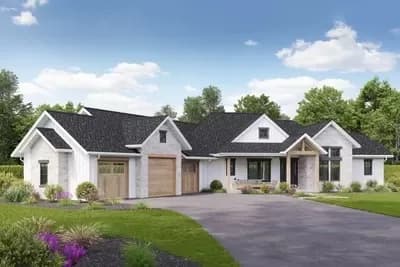 Multi-Generational House Plan with 4-Car Angled Garage - 2998 Sq Ft