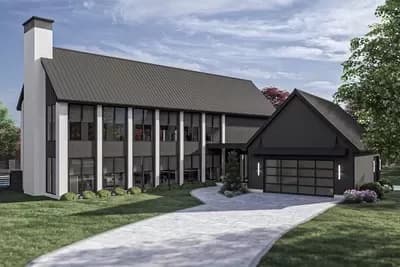 Contemporary Barndominium-Style House Plan with Angled Garage- 3333 Sq Ft