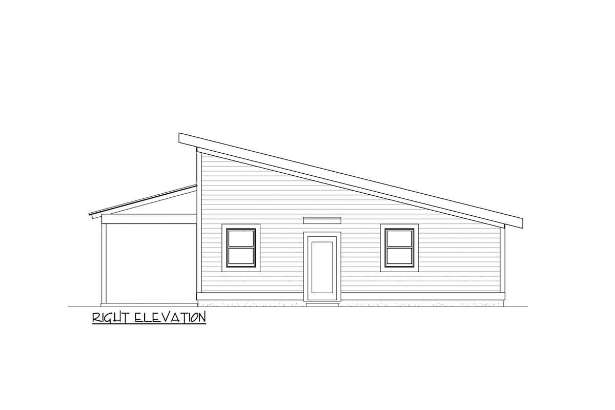 Plan 550019LAN: 2 Bed Mid-Century Modern House Plan with Home Office - 1152 Sq Ft - Image #6 - Contemporary, Mid Century Modern, Modern