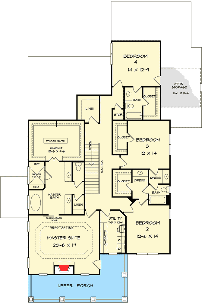 Plan 36068DK: Stacked Porches in Front - Floor Plan - 2nd Floor - New Orleans, Southern, Traditional