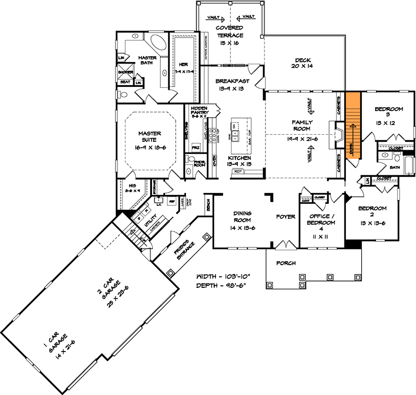 Plan 36069DK: Handsome Craftsman House Plan - Floor Plan - Basement Stairs Locating  - Craftsman, Mountain, New American