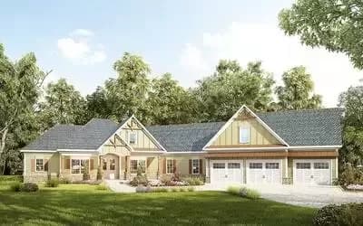 Nicely Detailed Craftsman House Plan with Angled 3-Car Garage - 2971 Sq Ft