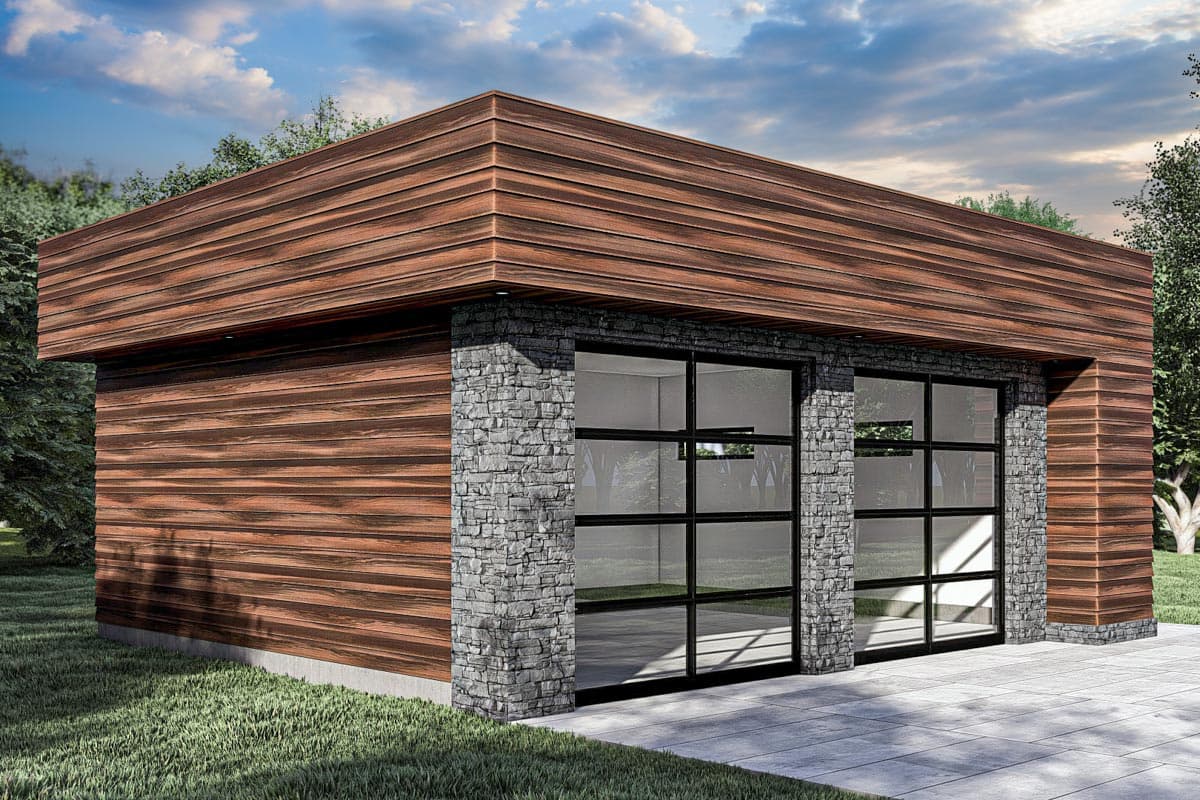 Plan 623333DJ: Modern 2-Car Garage with 2 Bays - 644 Sq Ft - Image #5 - Mid Century Modern, Modern