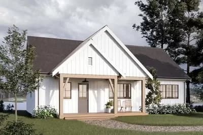 3-Bed Modern Farmhouse Cottage House Plan with Vaulted Great Room - 1378 sq. ft.