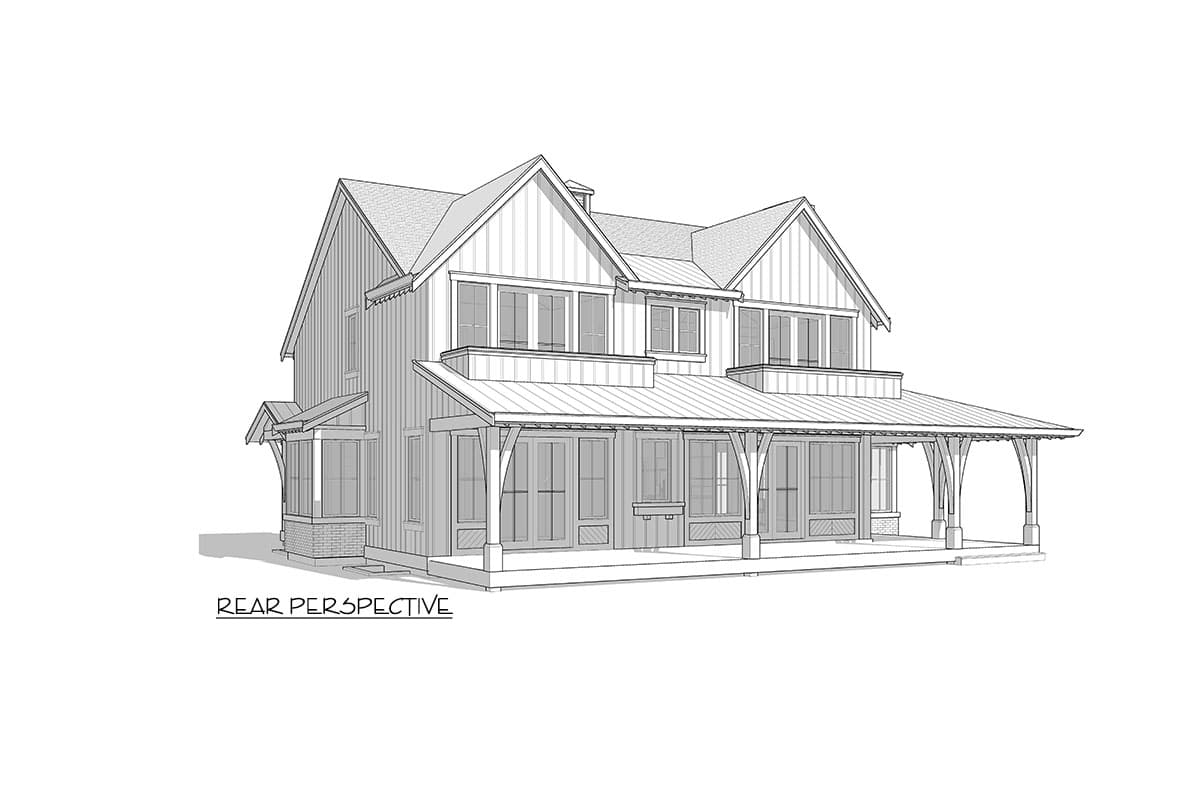Plan 270093AF: 4 Bed New American House Plan with L-Shaped Rear Porch - 3461 Sq Ft - Image #8 - Cottage, New American, Transitional