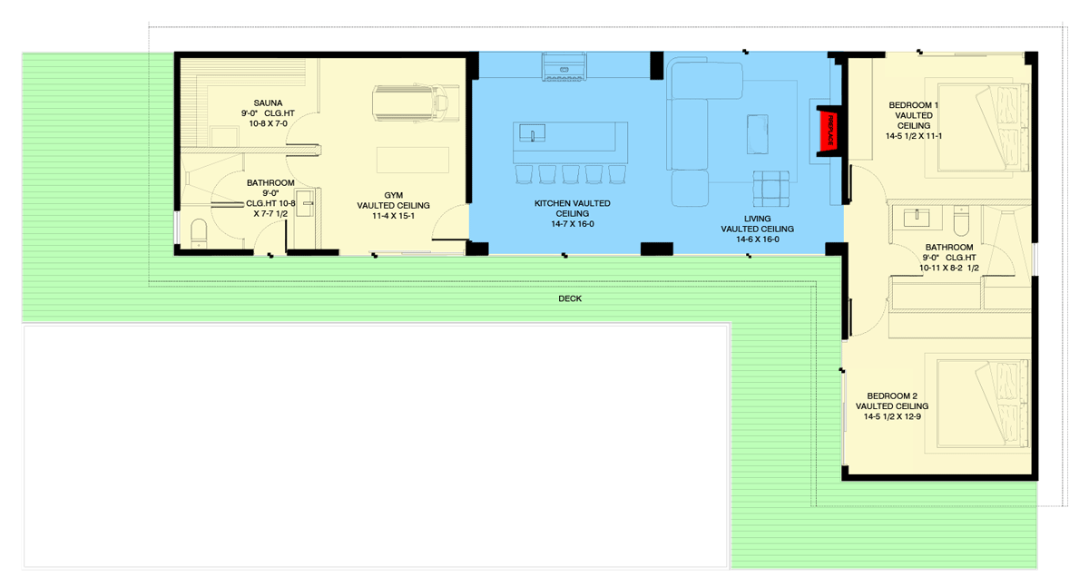 Plan 311050RMZ: Mid-Century Modern Pool House Plan with 2 Bedrooms and Flex Space - 886 Sq Ft - Floor Plan - Main Level - Contemporary, Mid Century Modern, Modern