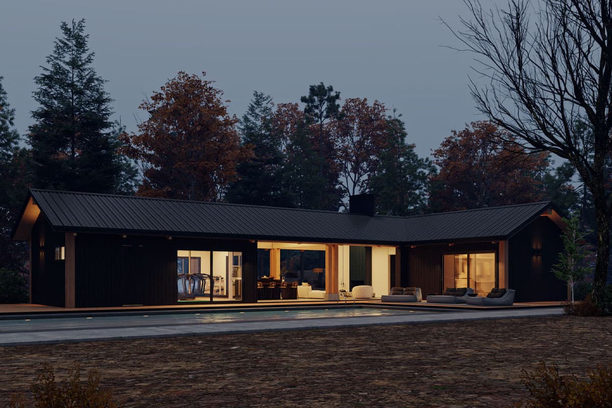 Plan 311050RMZ: Mid-Century Modern Pool House Plan with 2 Bedrooms and Flex Space - 886 Sq Ft - Image #4 - Contemporary, Mid Century Modern, Modern