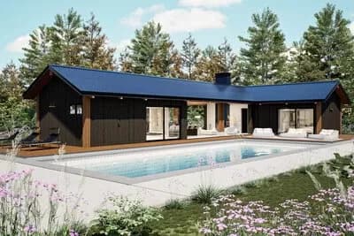 Mid-Century Modern Pool House Plan with 2 Bedrooms and Flex Space - 886 Sq Ft
