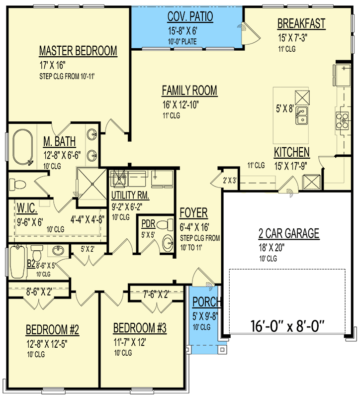 Plan 264078KMD: Traditional Ranch Home Plan with Open Great Room - 1992 Sq Ft - Floor Plan - Main Level - Country, Ranch, Traditional