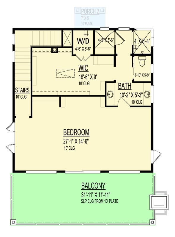 Plan 264086KMD: 2-Story House Plan with Second Floor Bedroom and Balcony - 2149 Sq Ft - Floor Plan - 2nd Floor