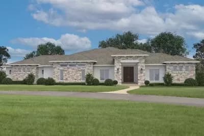 One-Story Stone and Stucco House Plan with Media Room - 3363 Sq Ft