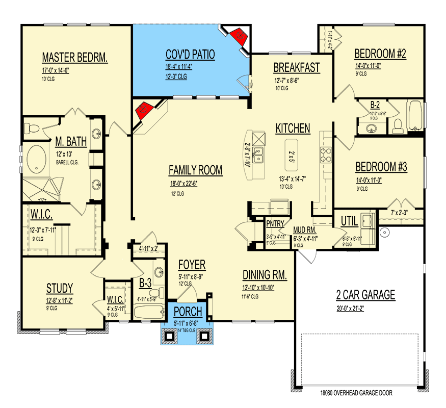 Plan 264097KMD: 3 Bed One-Floor House Plan with Covered Patio with Fireplace - 2469 Sq Ft - Floor Plan - Main Level - European, Southwest, Transitional