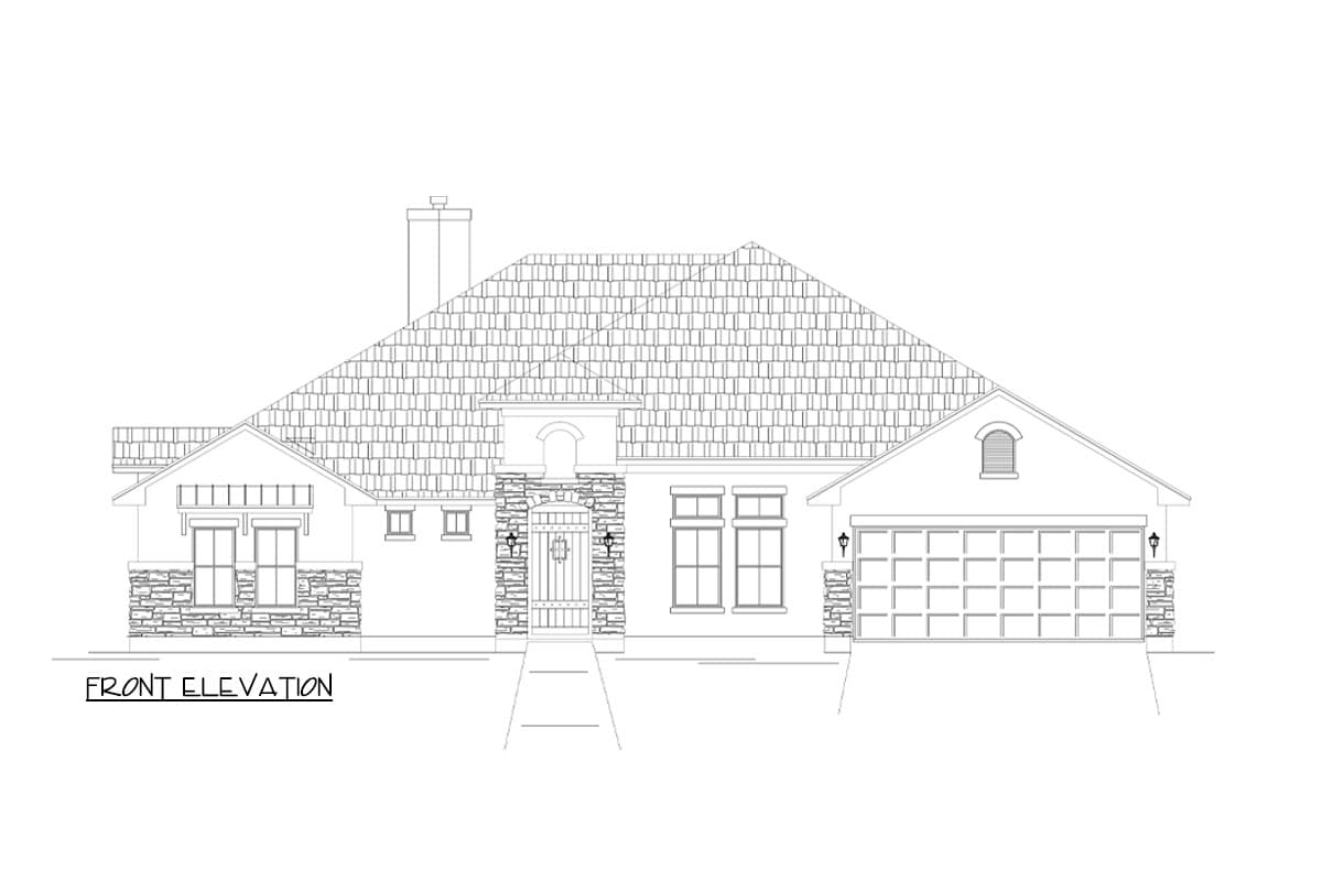 Plan 264097KMD: 3 Bed One-Floor House Plan with Covered Patio with Fireplace - 2469 Sq Ft - Image #5 - European, Southwest, Transitional