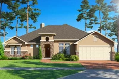 3 Bed One-Floor House Plan with Covered Patio with Fireplace - 2469 Sq Ft
