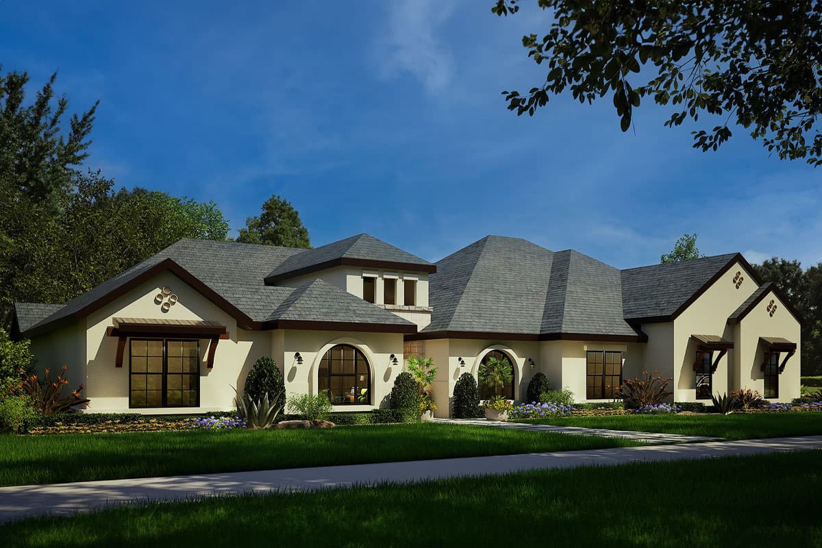 Plan 36699TX: Spanish Influenced House Plan with Courtyard, Game and Fitness Rooms - 3936 Sq Ft - Image #4 - European, Southwest, Spanish, Transitional