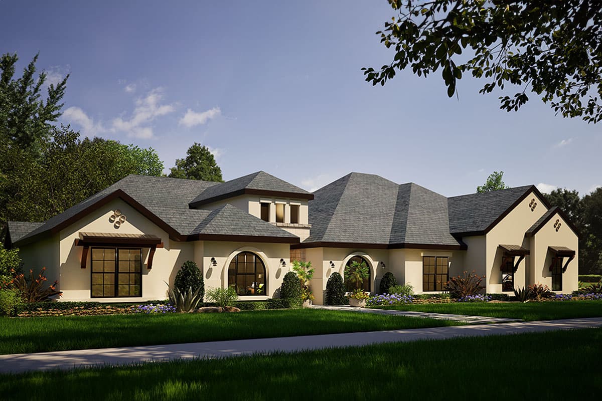 Plan 36699TX: Spanish Influenced House Plan with Courtyard, Game and Fitness Rooms - 3936 Sq Ft - Image #5 - European, Southwest, Spanish, Transitional