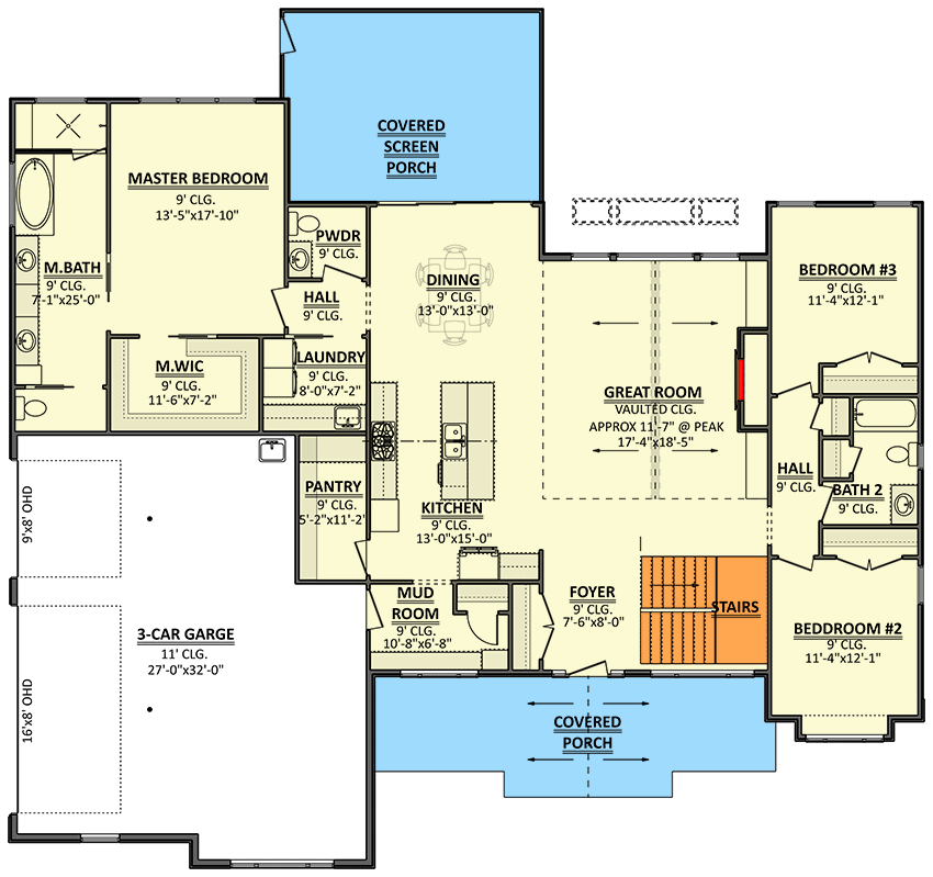Plan 911038JVD: One-Story House Plan with 3-Car Garage - 2283 Sq Ft - Floor Plan - Main Level - Ranch, Traditional