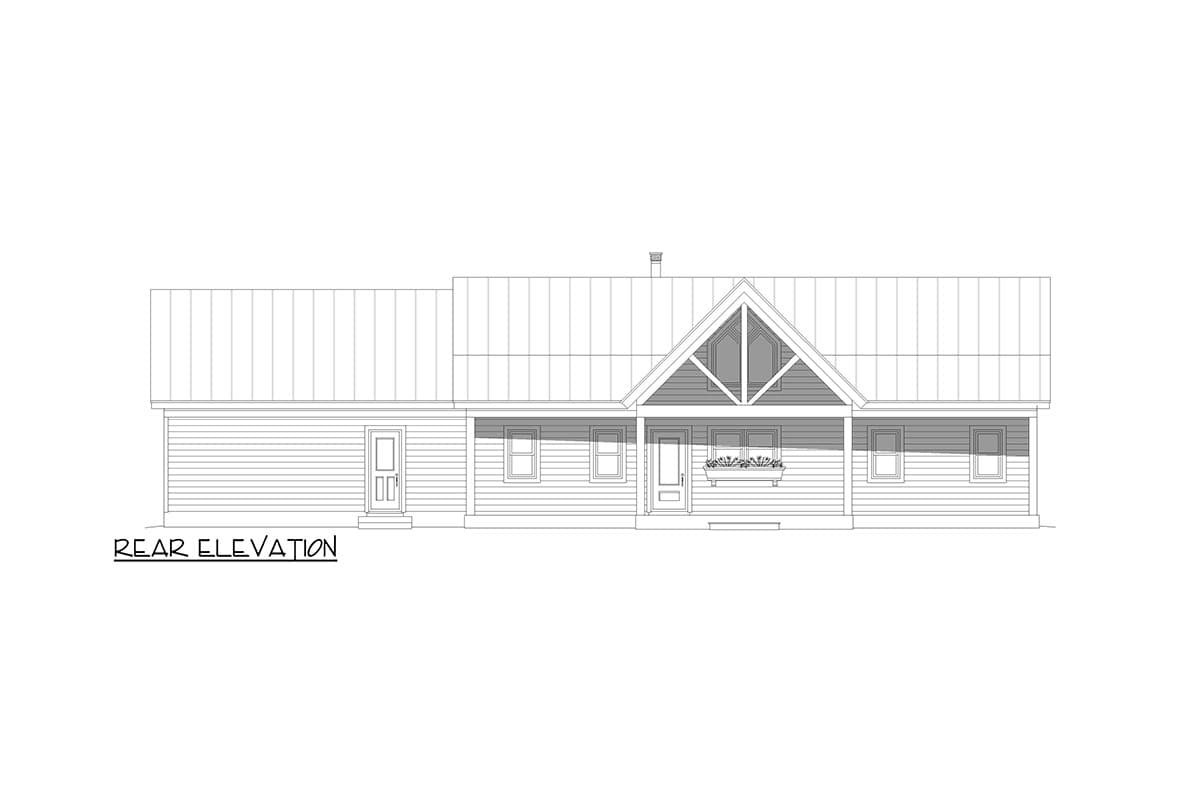 Plan 680293VR: 2-Bed Cabin House Plan with Vaulted Interior and a 2-Car Garage - 1442 Sq Ft - Image #4 - Contemporary, Mountain, Ranch