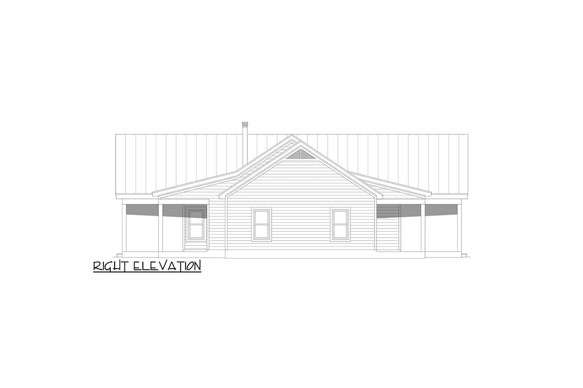 Plan 680293VR: 2-Bed Cabin House Plan with Vaulted Interior and a 2-Car Garage - 1442 Sq Ft - Image #5 - Contemporary, Mountain, Ranch