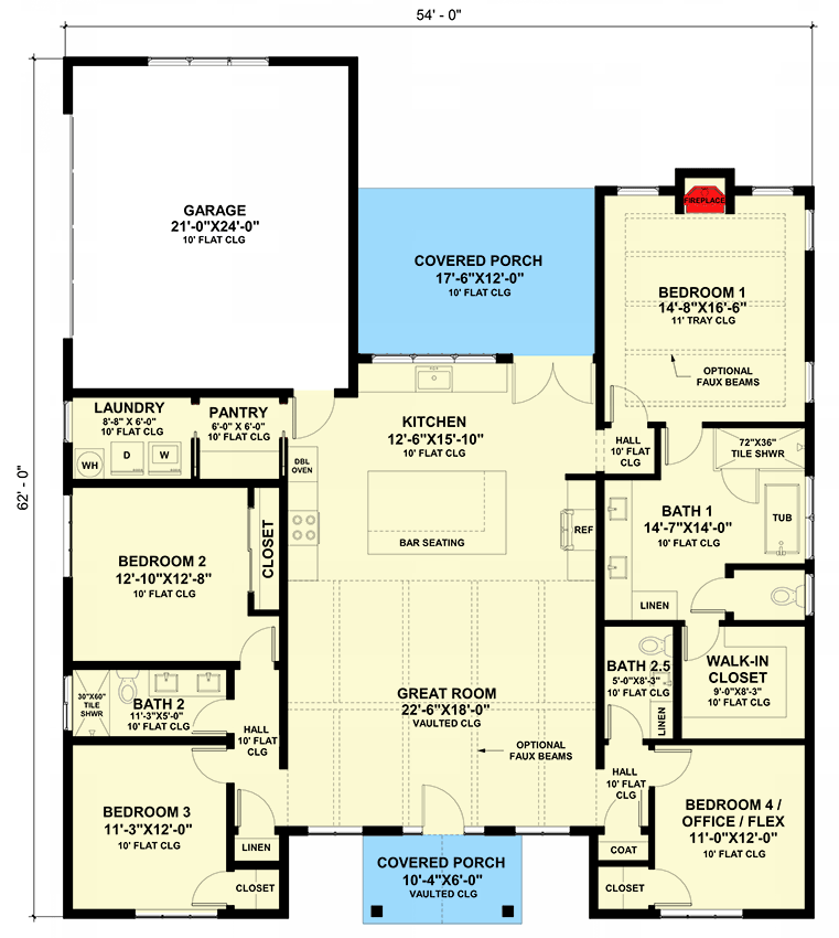 Plan 420133WNT: 2200 Square Foot New American House Plan with Flex Room - Floor Plan - Main Level - Country, Craftsman, Modern Farmhouse, New American