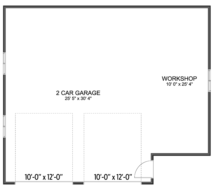 Plan 61495UT: Garage Workshop with Two 10 x 12 Bays - 1066 Sq Ft - Floor Plan - Main Level - Traditional