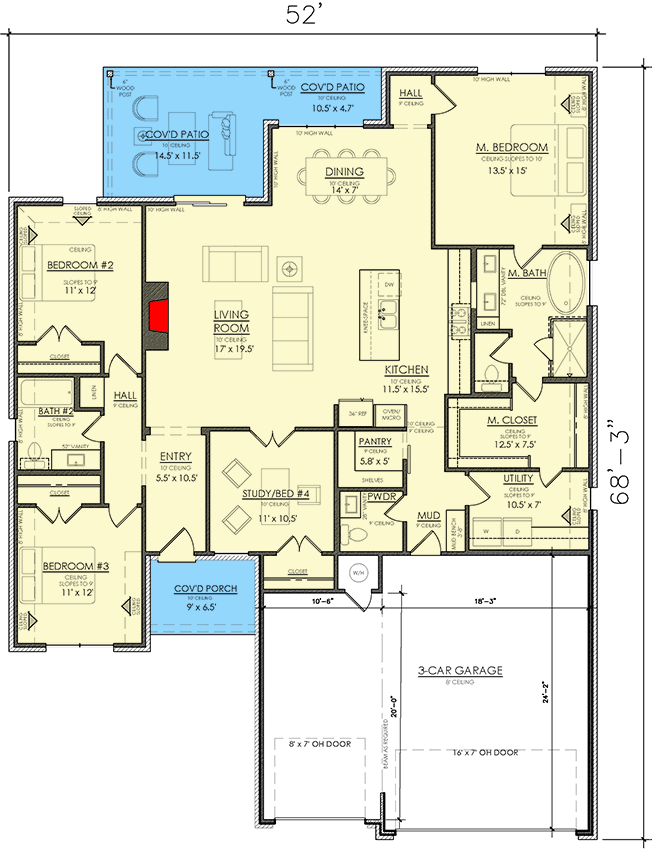 Plan 421549CHD: One-Story House Plan with Flex Room - 2072 Sq Ft - Floor Plan - Main Level - Traditional