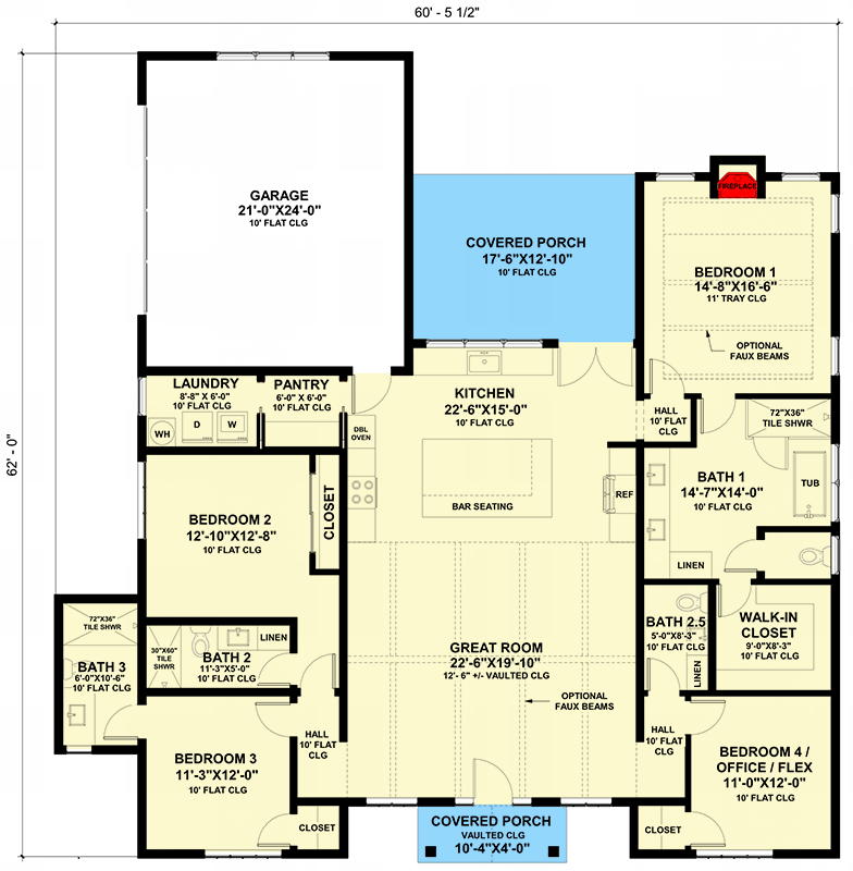 Plan 420135WNT: Expanded New American House Plan with Flex Room - 2300 Sq Ft - Floor Plan - Main Level - Contemporary, Hill Country, Modern Farmhouse, New American, Ranch