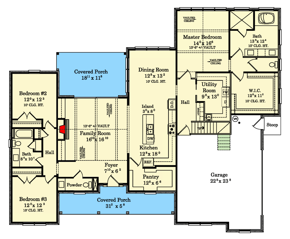 Plan 11935LW: One-Story Modern Farmhouse Plan with Bonus Above 2-Car Garage - 2471 Sq Ft - Floor Plan - Main Level - Country, Modern Farmhouse, Southern