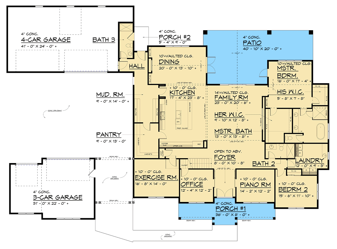 Plan 666265RAF: 7-Bed Luxury Home Plan with 7-Car Garage - 6329 Sq Ft - Floor Plan - Main Level - New American, Transitional