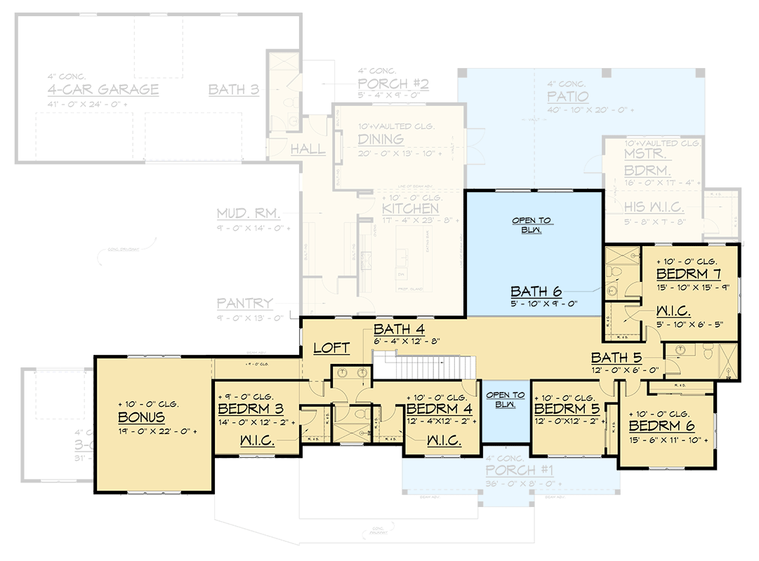 Plan 666265RAF: 7-Bed Luxury Home Plan with 7-Car Garage - 6329 Sq Ft - Floor Plan - 2nd Floor - New American, Transitional