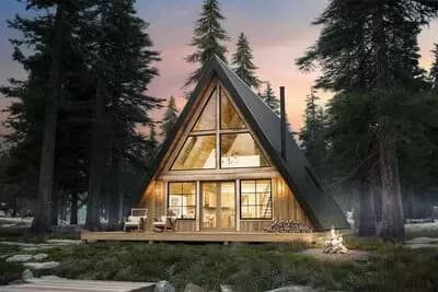 2-Bed Modern A-Frame House Plan with Two Story Great Room - 1388 Sq Ft