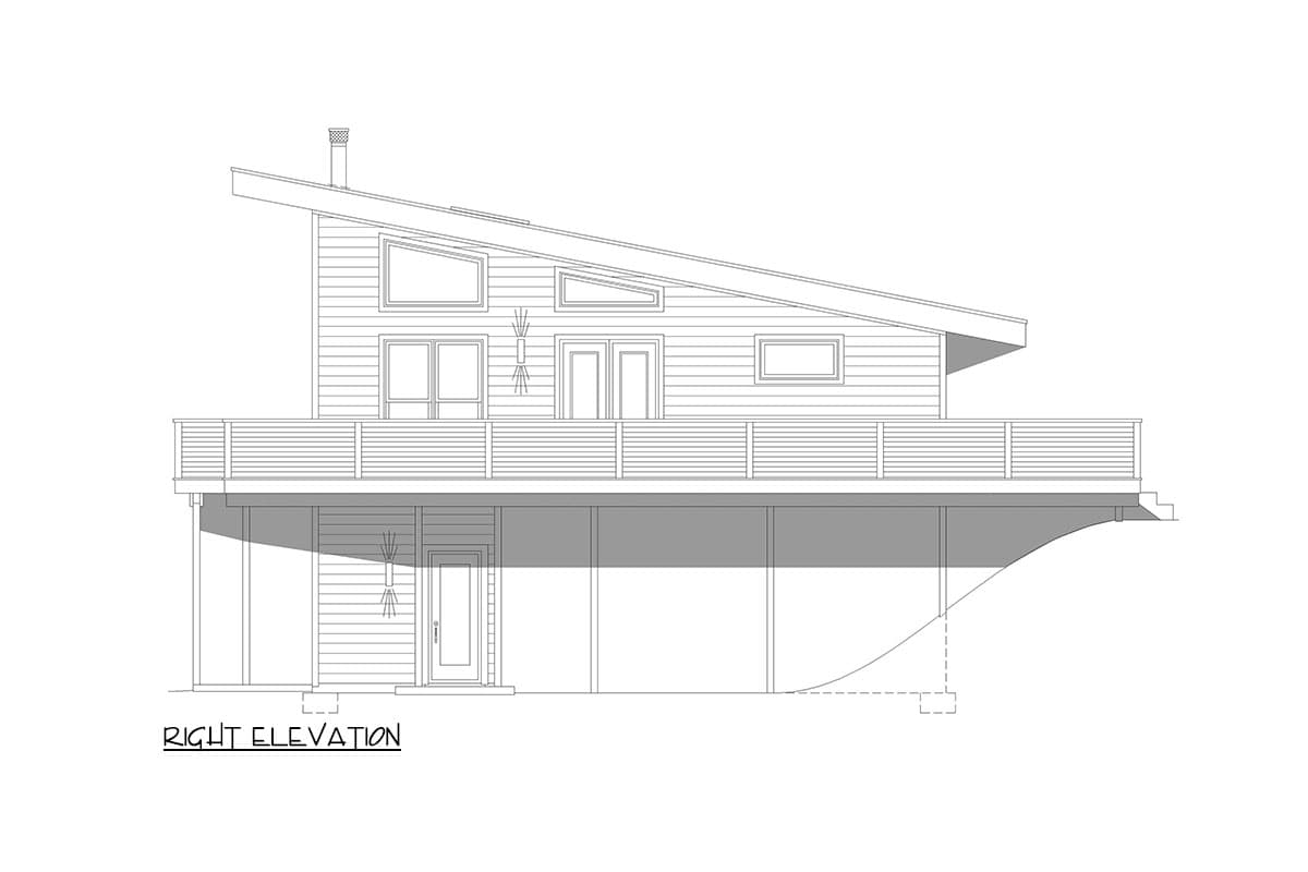 Plan 680297VR: Mountain House Plan with Wraparound Deck on a Sloping-Lot - 832 Sq Ft - Image #5 - Contemporary, Modern, Mountain