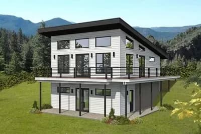 Mountain House Plan with Wraparound Deck on a Sloping-Lot - 832 Sq Ft