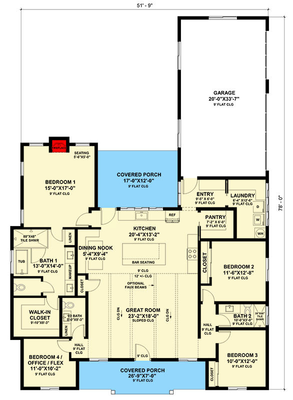 Plan 420139WNT: Craftsman Home Plan with Vaulted Great Room - 2200 Sq Ft - Floor Plan - Main Level - Cabin, Cottage, Country, Craftsman
