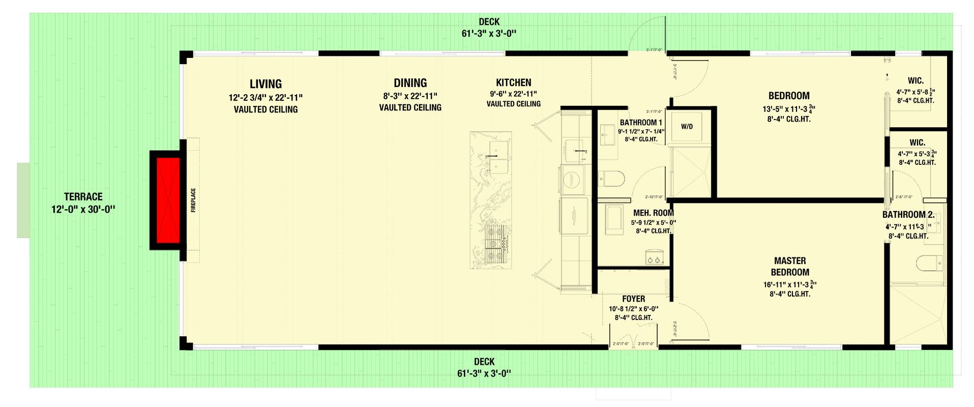 Plan 311055RMZ: 2 Bedroom Cabin Home Plan with Two Island Kitchen and Wrap Around Porch- 1488 Sq Ft - Floor Plan - Main Level - Country, Modern, Mountain, Northwest, Ranch